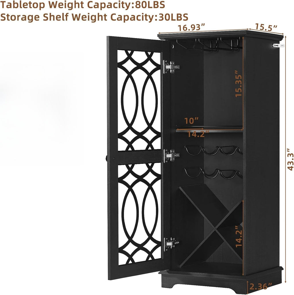 Black Glass‑Door Home Wine Bar Cabinet