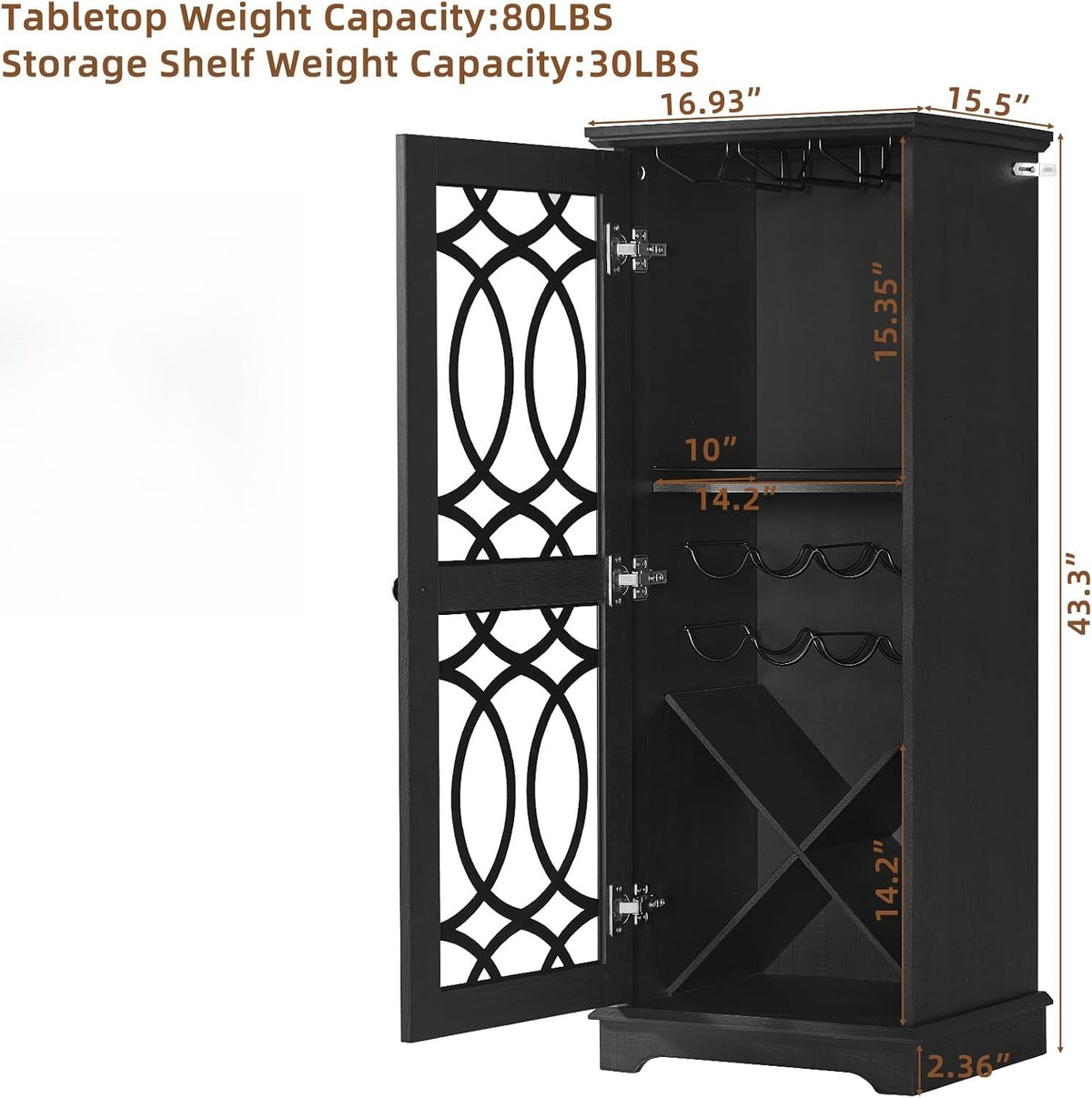 Black Glass‑Door Home Wine Bar Cabinet