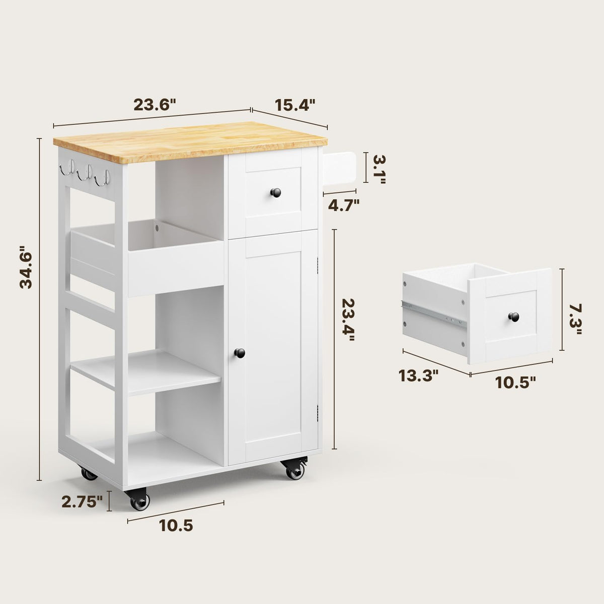 White Storage Kitchen Island Cart Cabinet