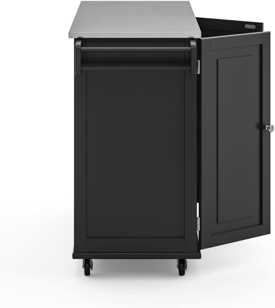 Black Stainless‑Top Rolling Kitchen Island Cart