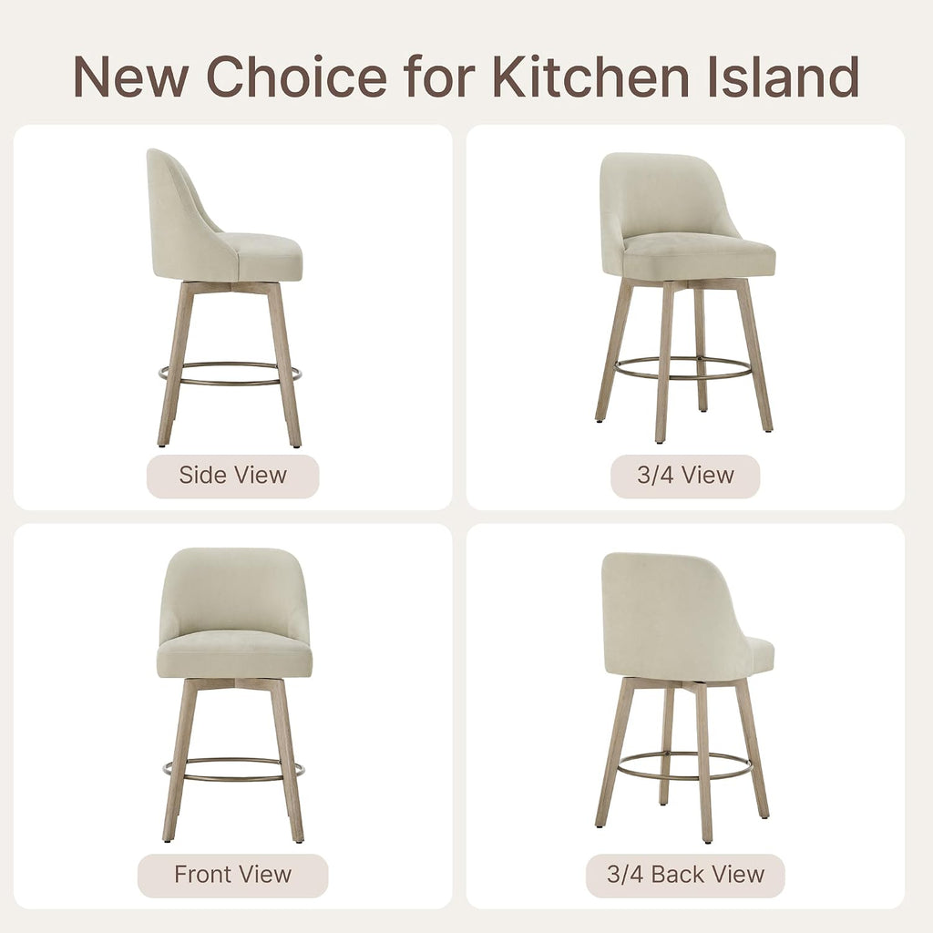 Sand Fabric Swivel Wooden Counter Stools