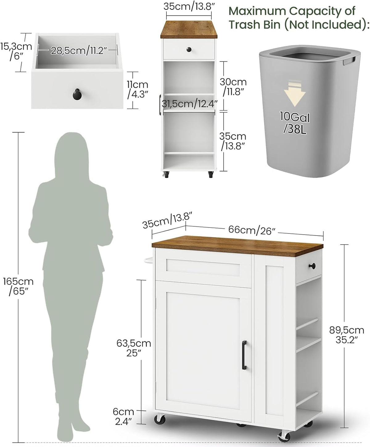 White Mobile Kitchen Island Storage Cart