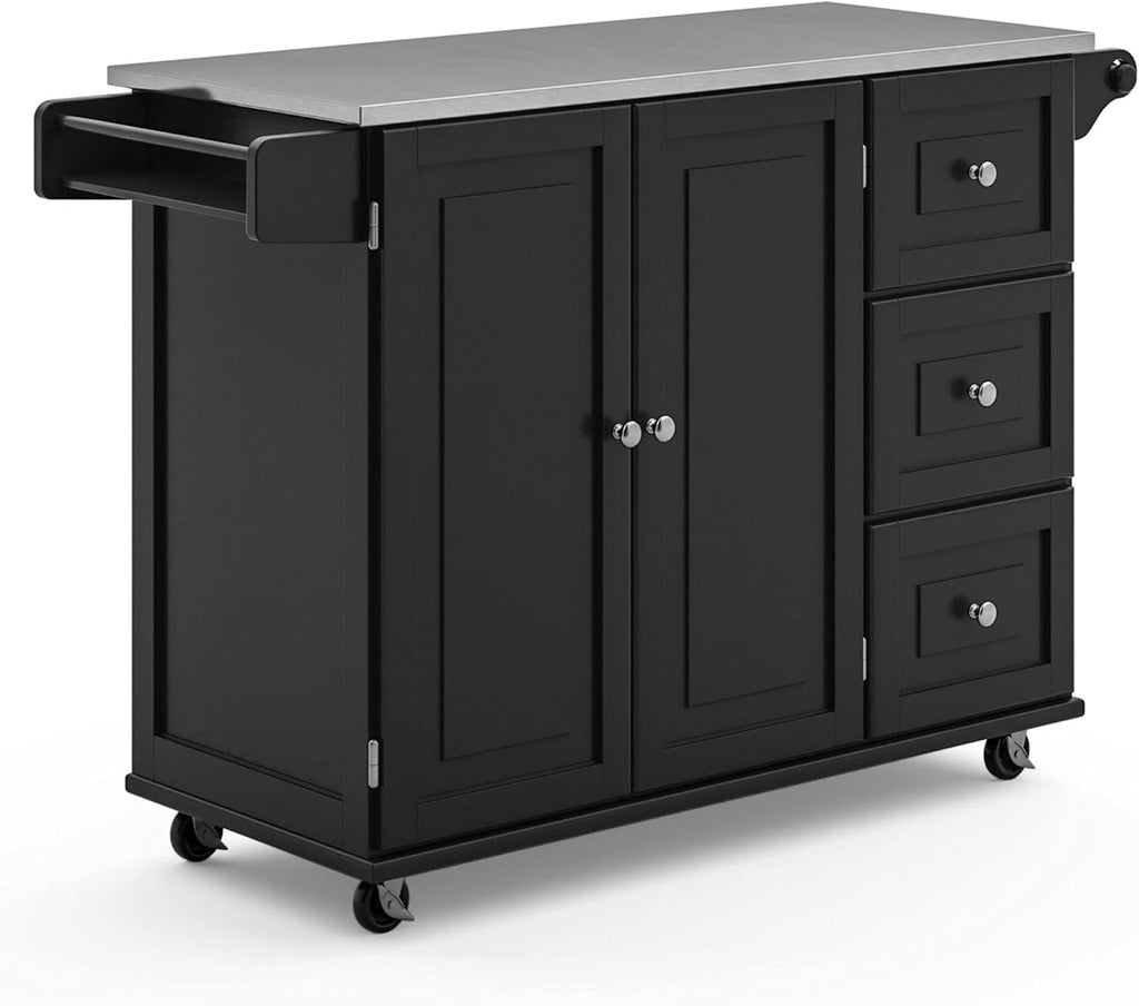 Black Stainless‑Top Rolling Kitchen Island Cart