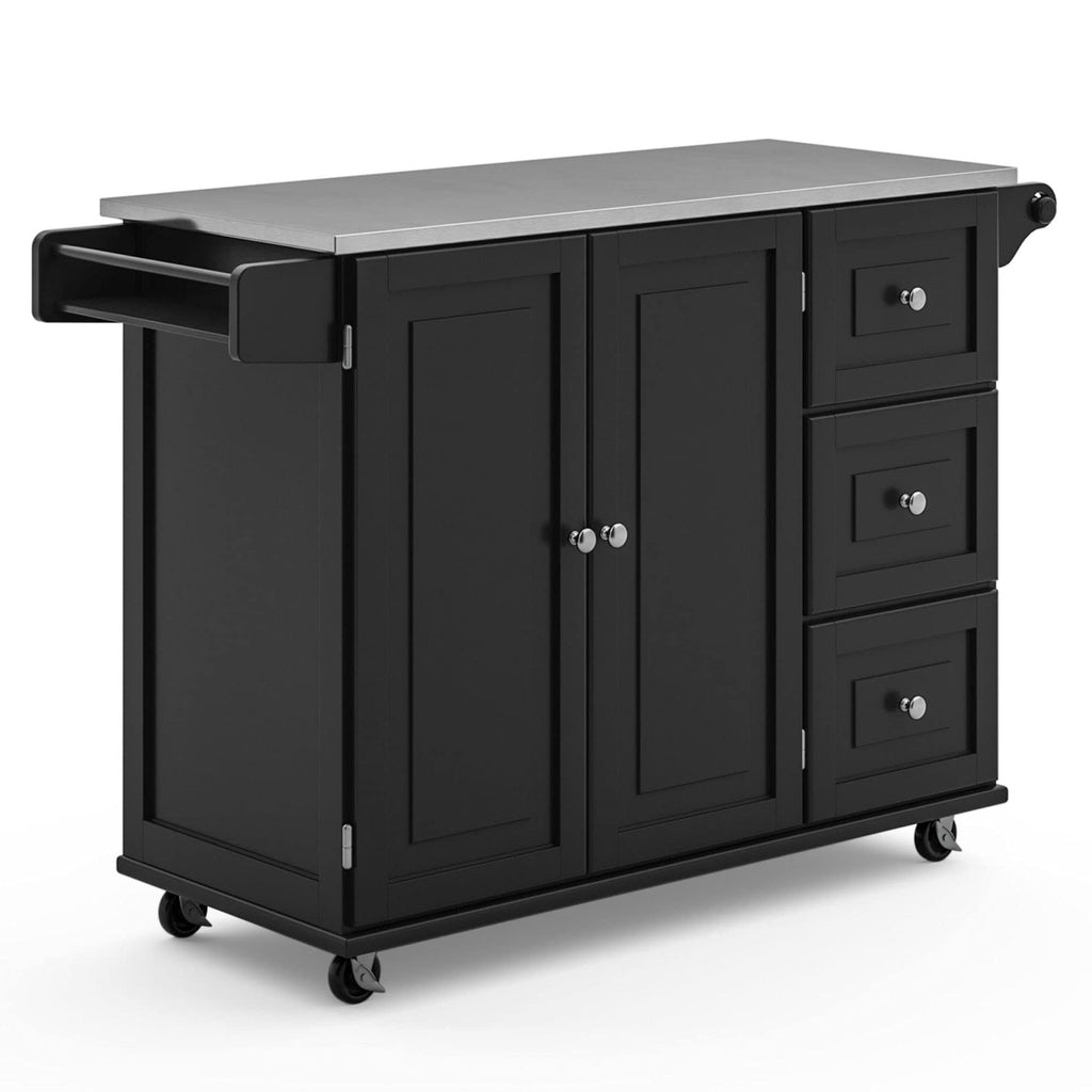 Black Stainless‑Top Rolling Kitchen Island Cart