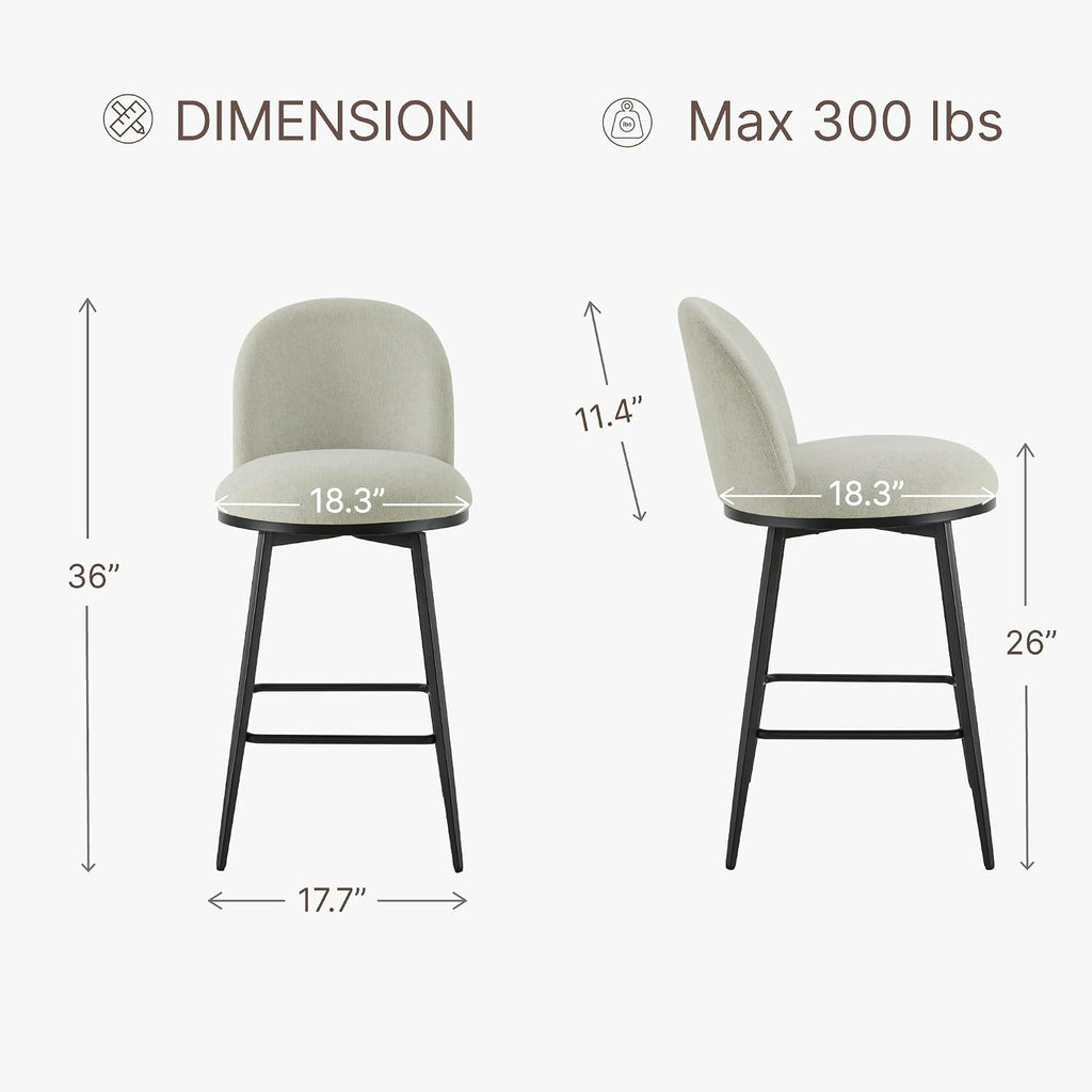 Grey Swivel Linen Counter‑Height Bar Stools