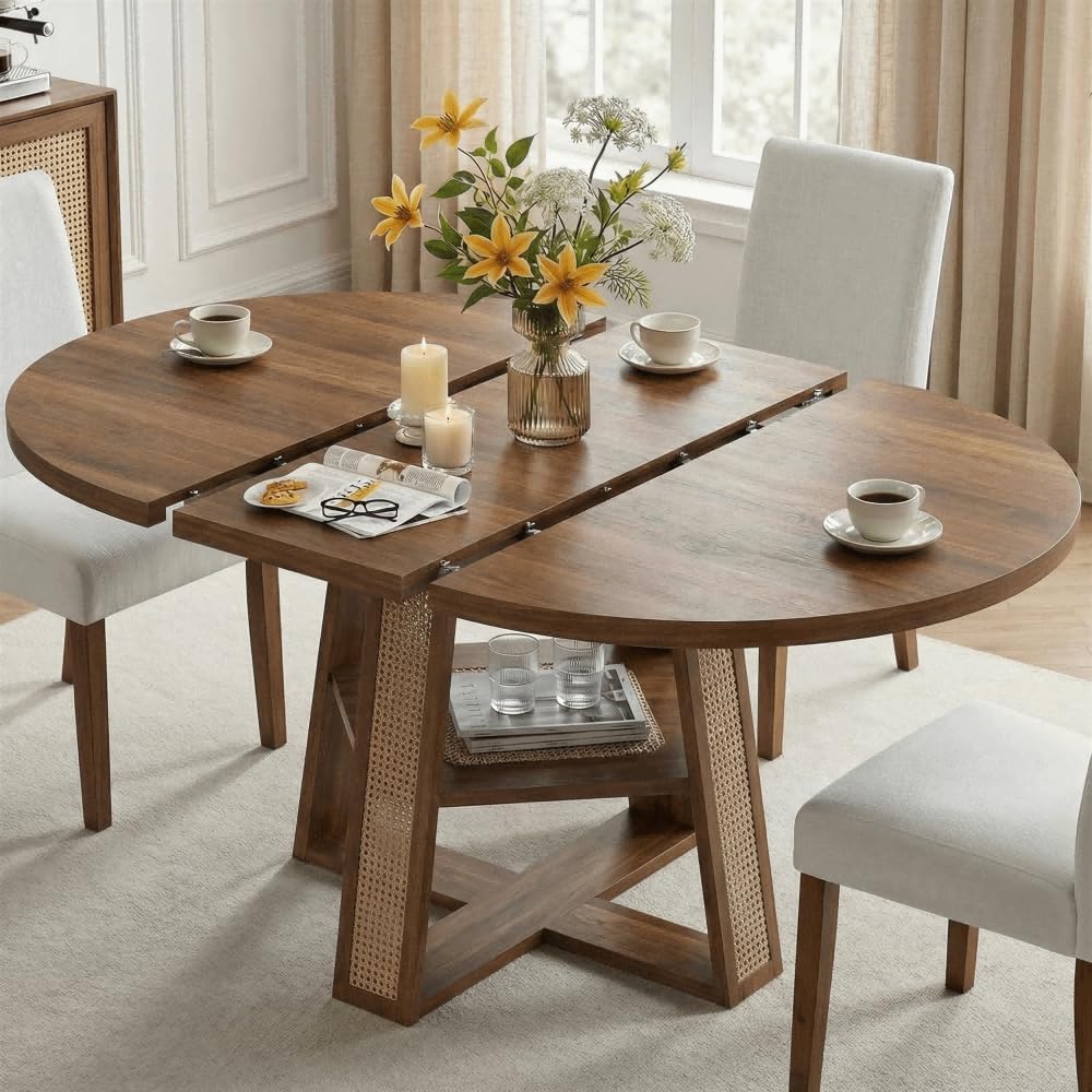 Walnut Expandable Storage Dining Table