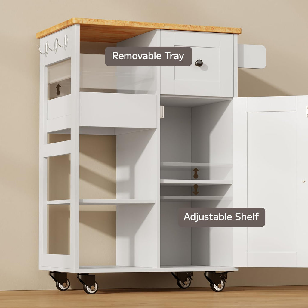 White Storage Kitchen Island Cart Cabinet