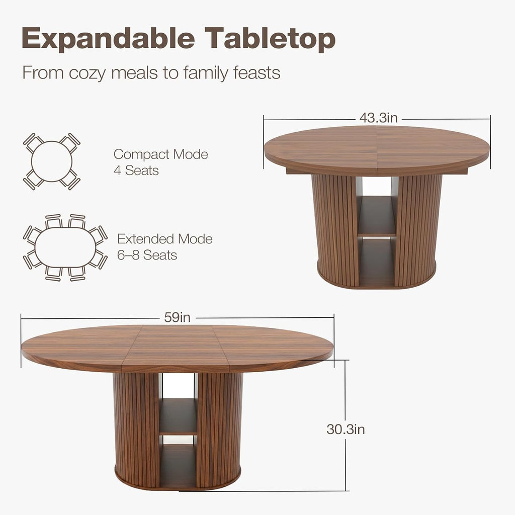 Walnut Expandable Wood Dining Table