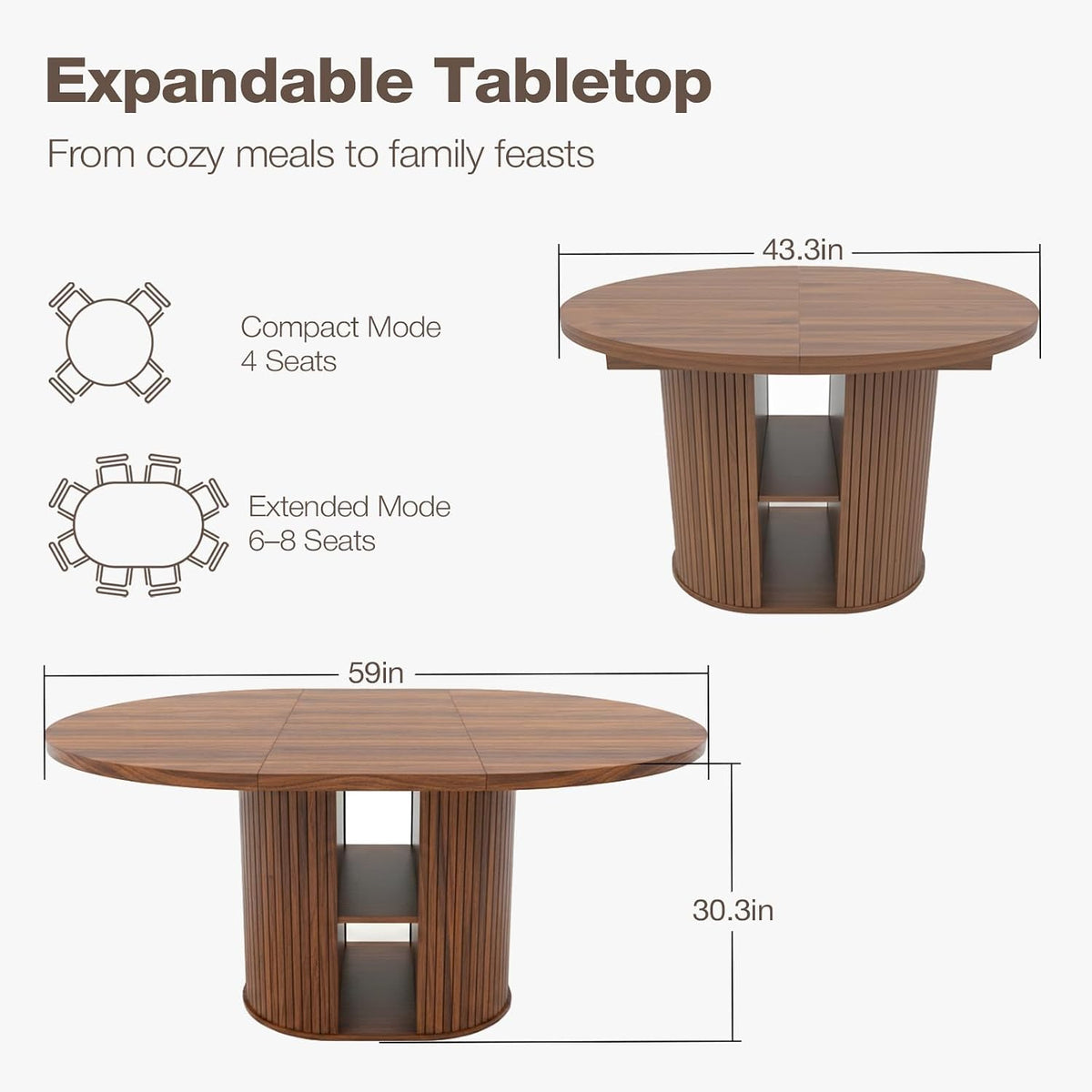 Walnut Expandable Wood Dining Table