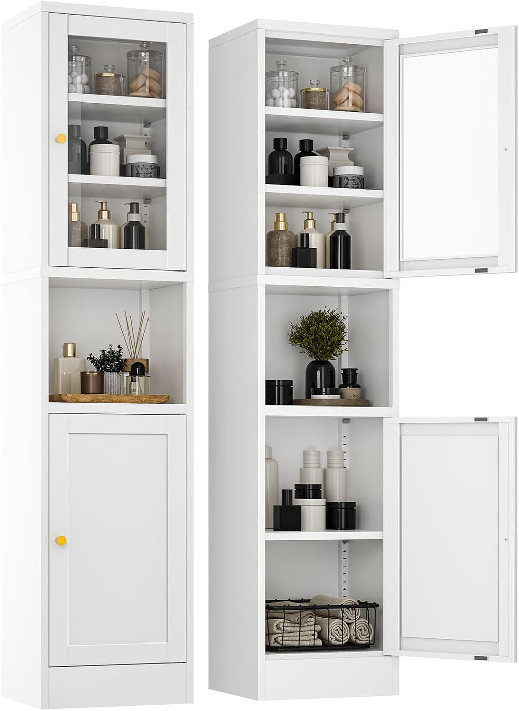White Tall Glass‑Door Metal Storage Cabinet