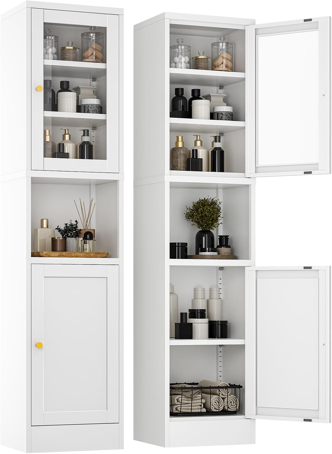White Tall Glass‑Door Metal Storage Cabinet