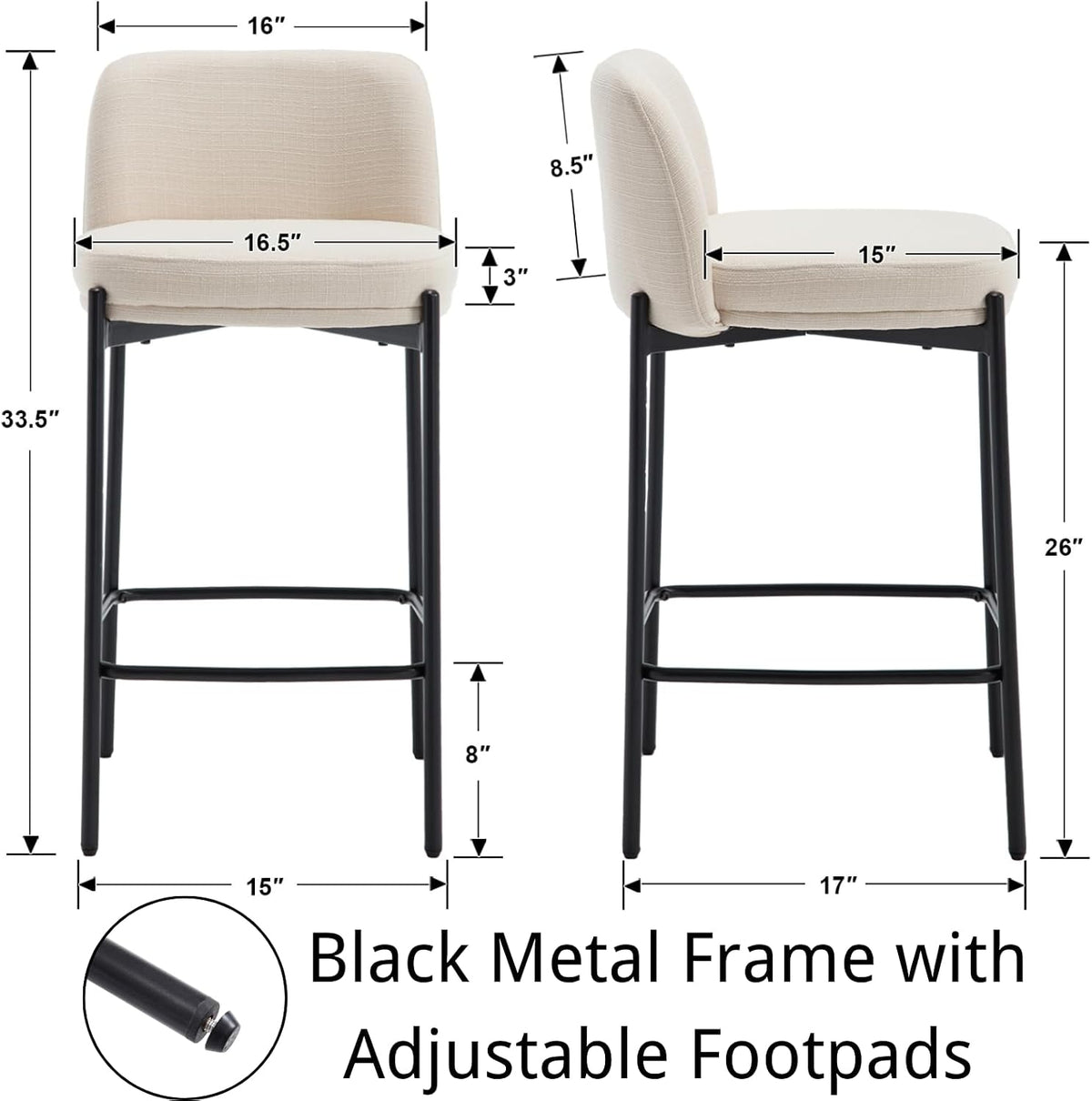 Beige Upholstered Counter‑Height Bar Stools