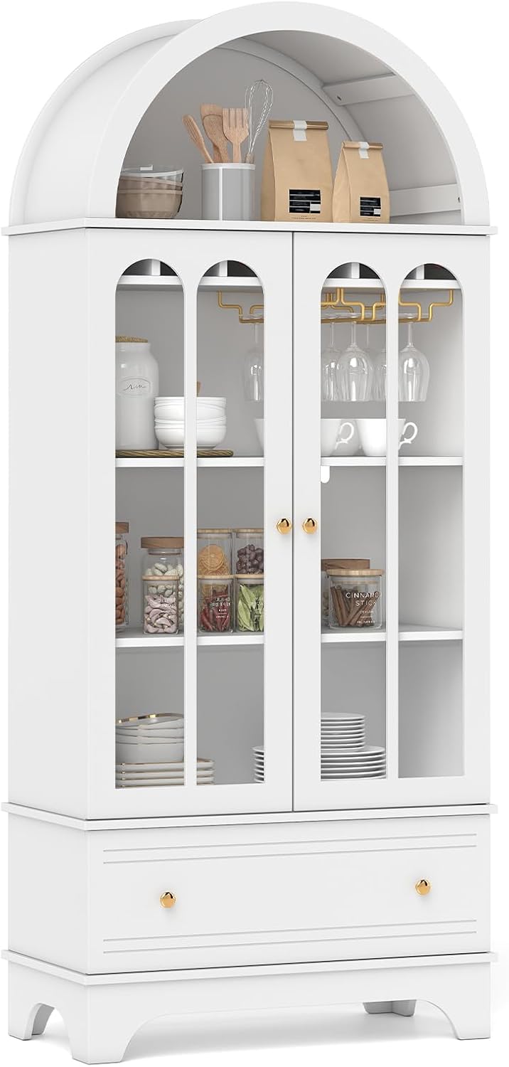 White Arched Glass‑Door Display Cabinet