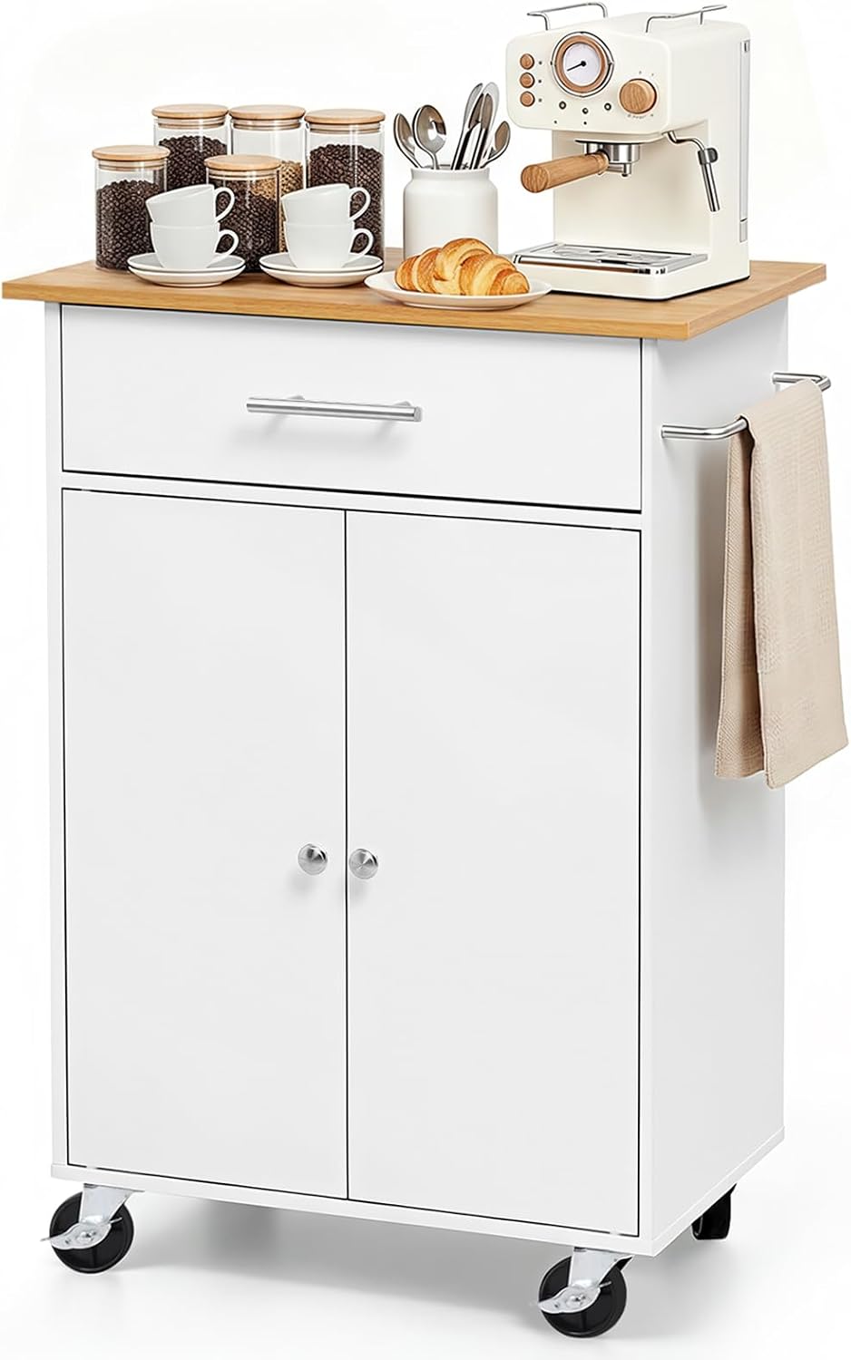 White Rolling Storage Kitchen Island Cart