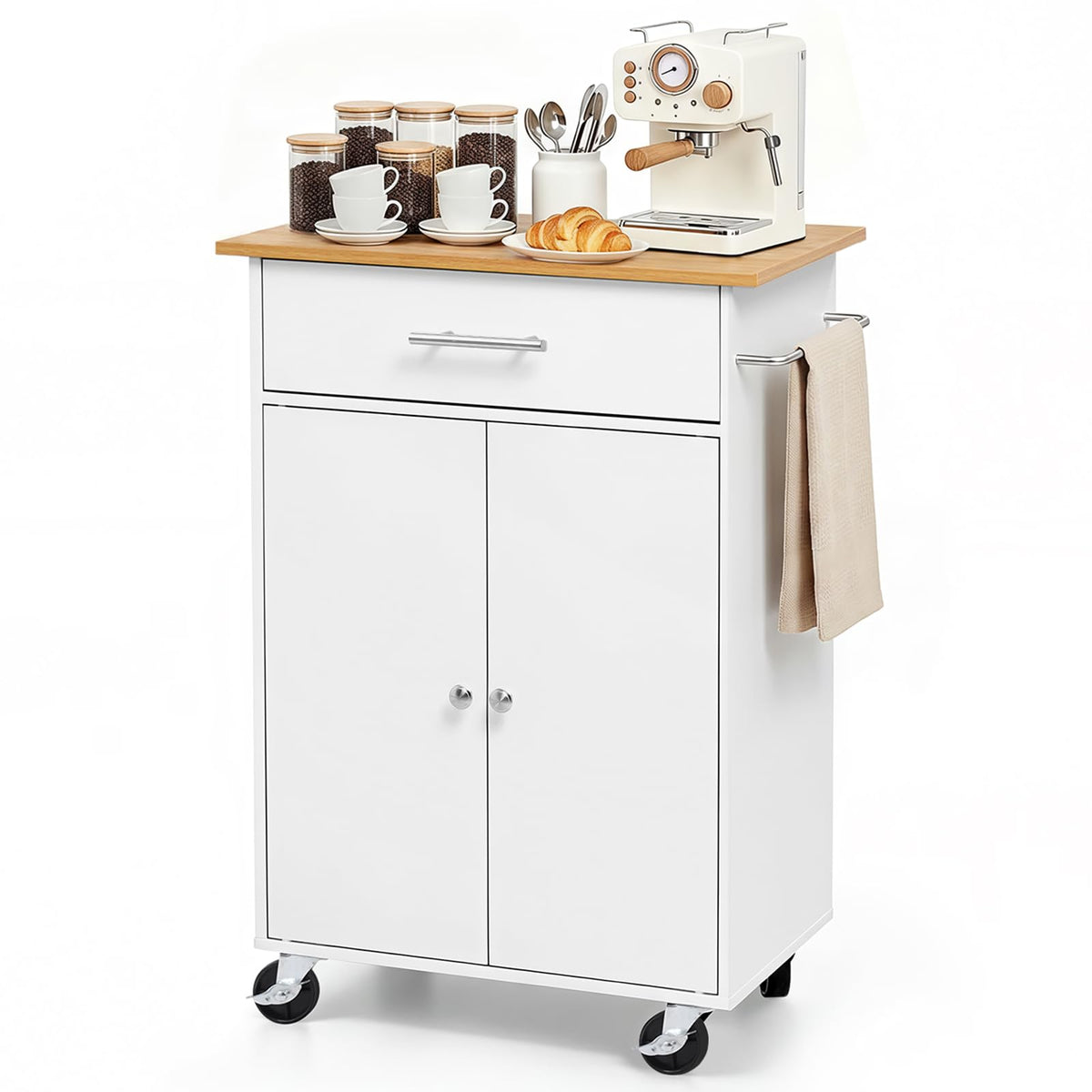 White Rolling Storage Kitchen Island Cart