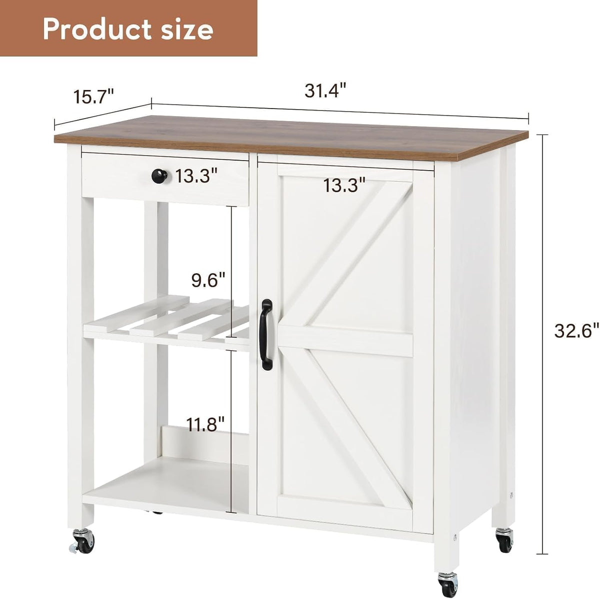 White Rolling Wood‑Top Kitchen Island Cart