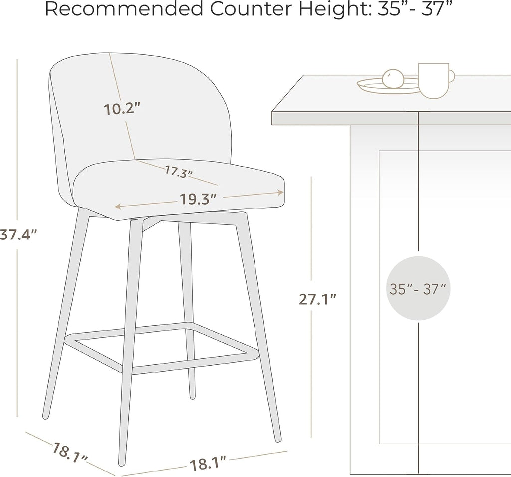 White Fabric Counter‑Height Bar Stools