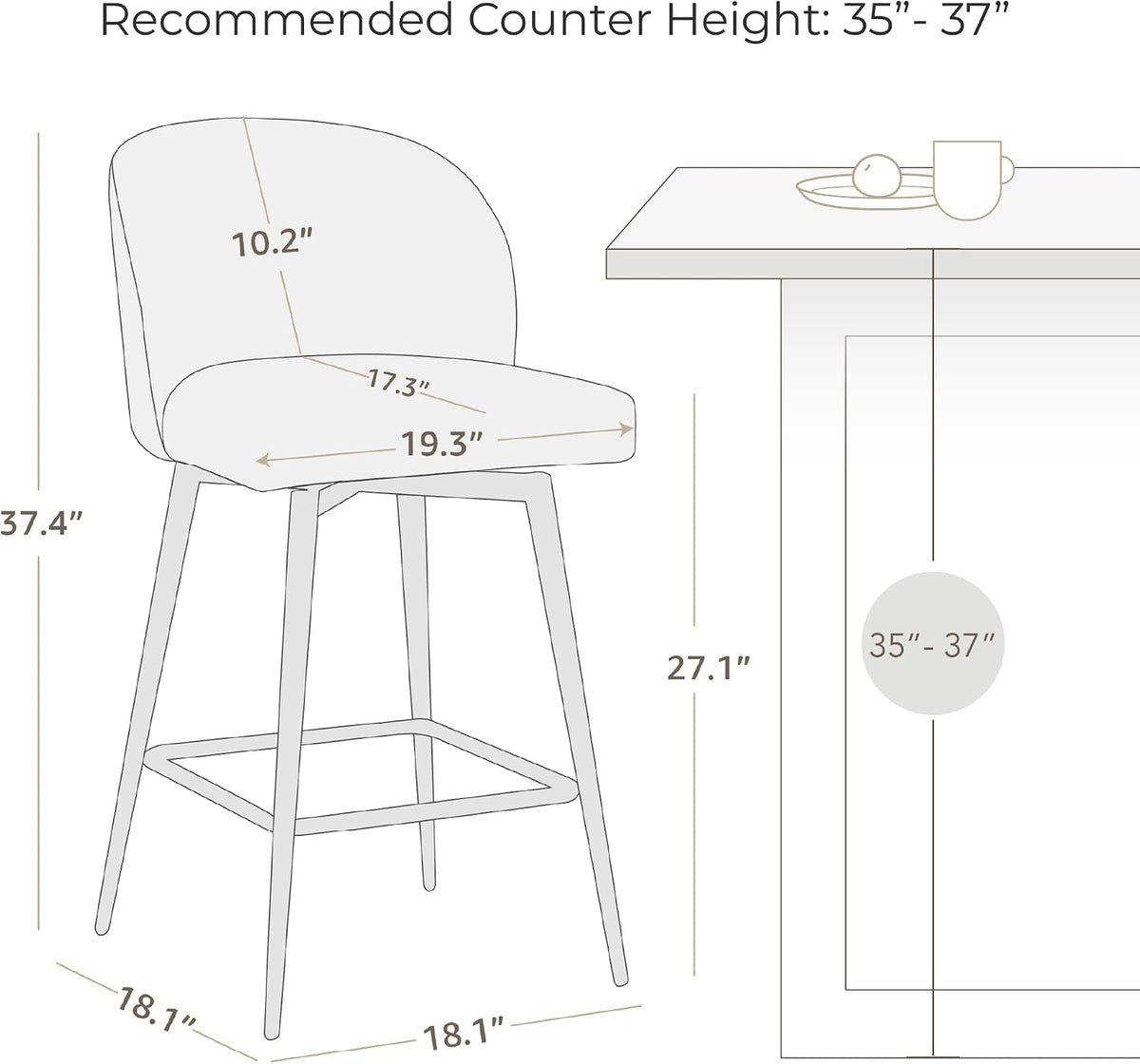 White Fabric Counter‑Height Bar Stools