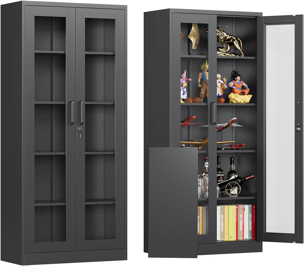 Black Lockable Glass‑Door Display Cabinet