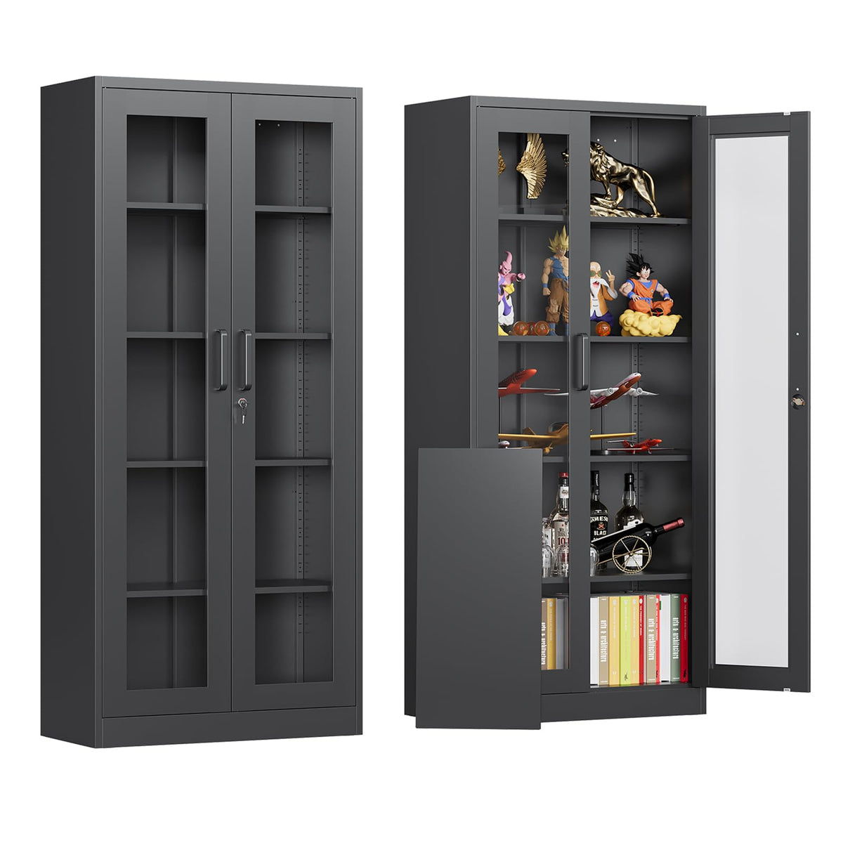 Black Lockable Glass‑Door Display Cabinet