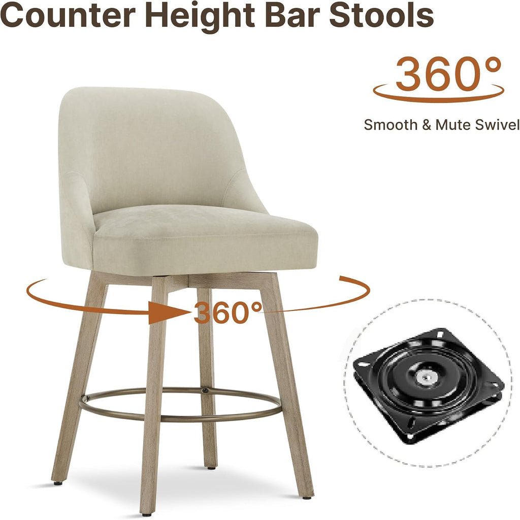 Sand Fabric Swivel Wooden Counter Stools
