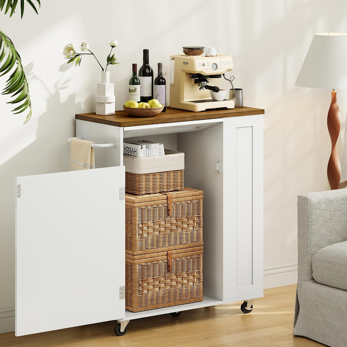 White Mobile Kitchen Island Storage Cart