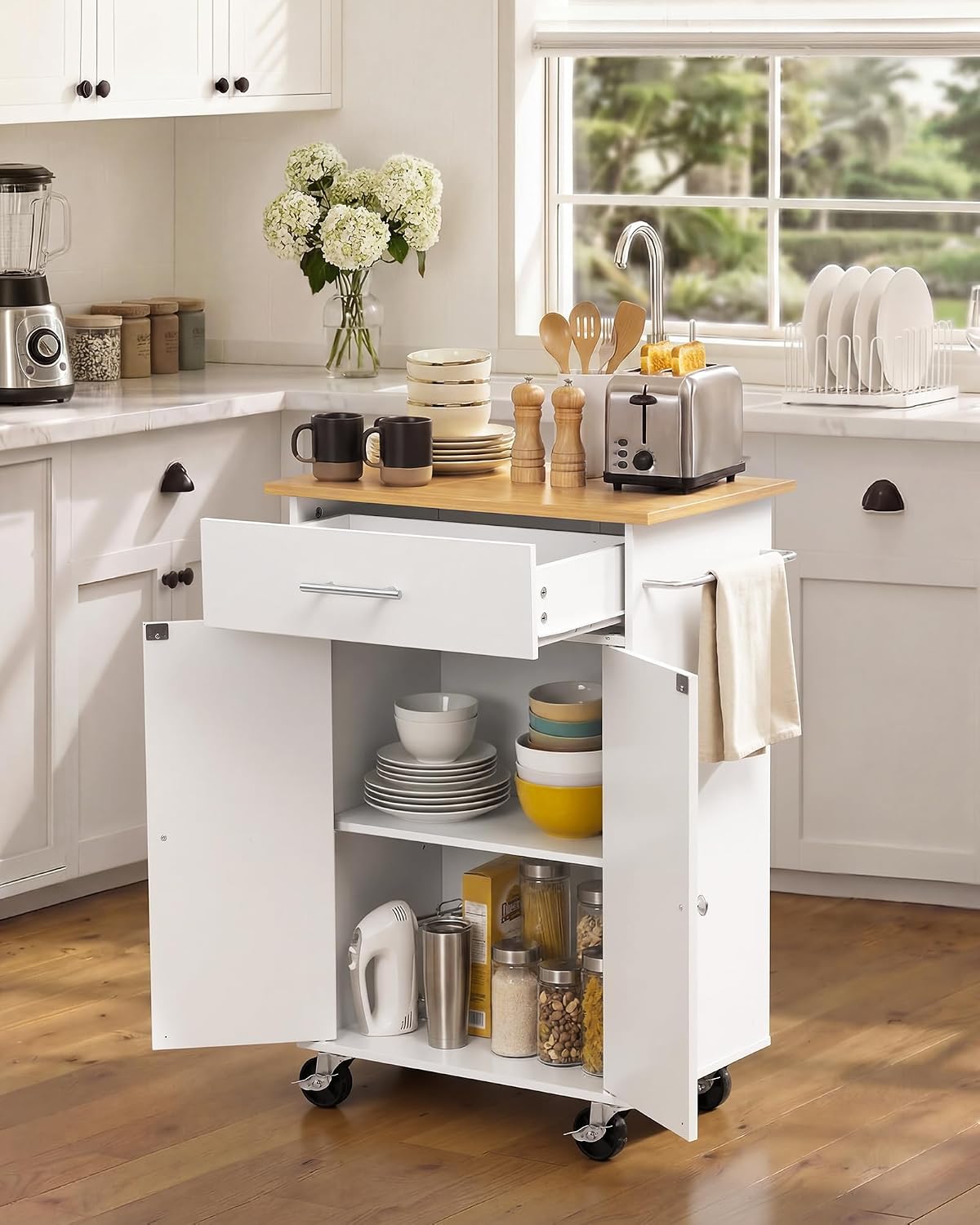 White Rolling Storage Kitchen Island Cart