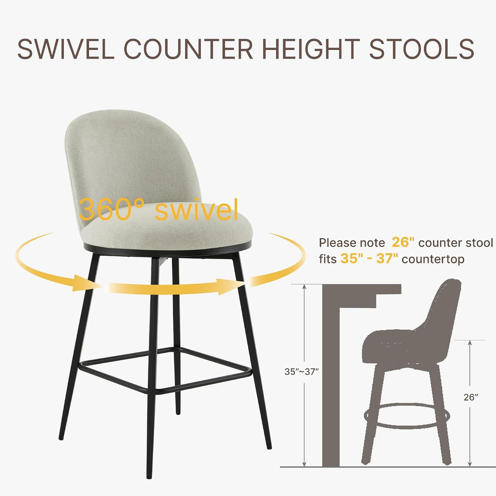 Grey Swivel Linen Counter‑Height Bar Stools