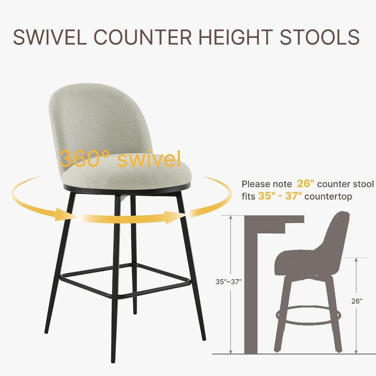 Grey Swivel Linen Counter‑Height Bar Stools