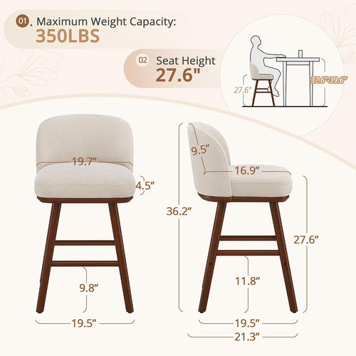 Beige Fabric Wooden Counter‑Height Bar Stools