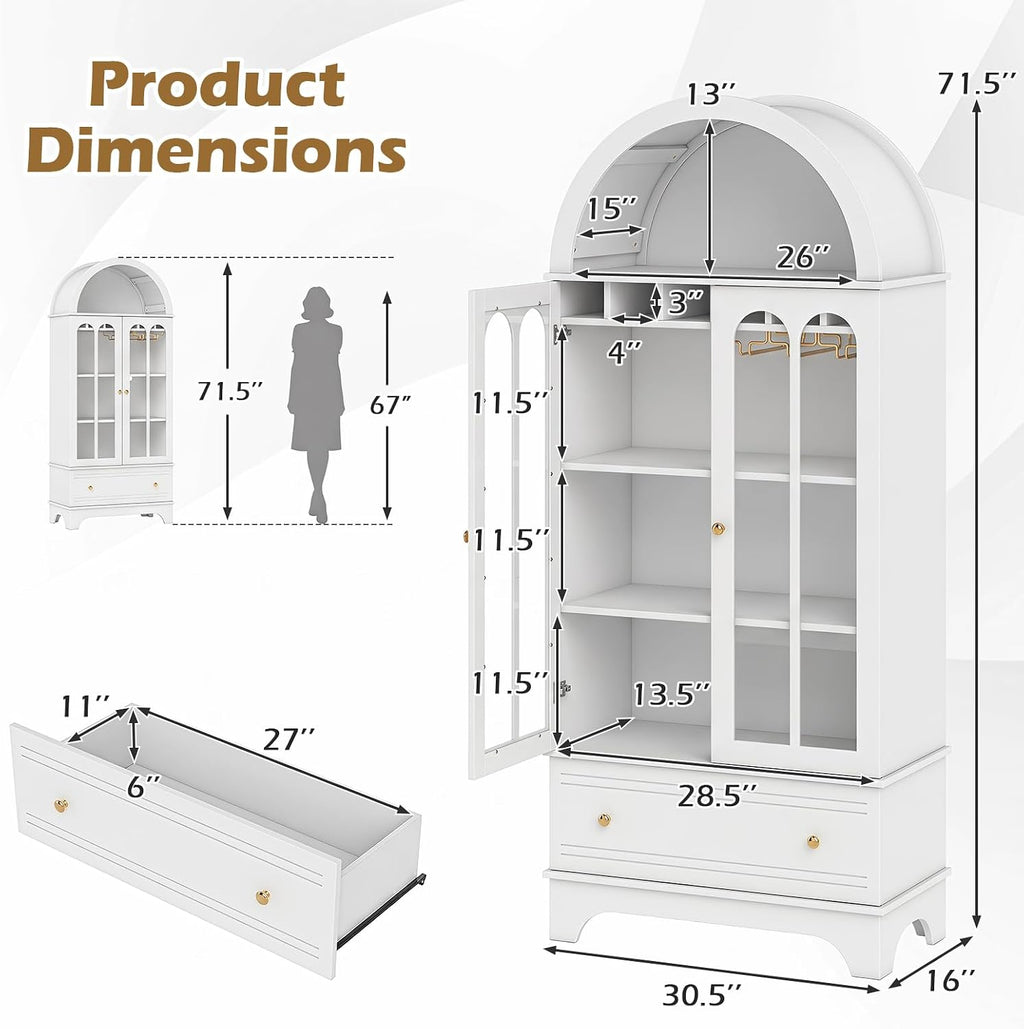 White Arched Glass‑Door Display Cabinet