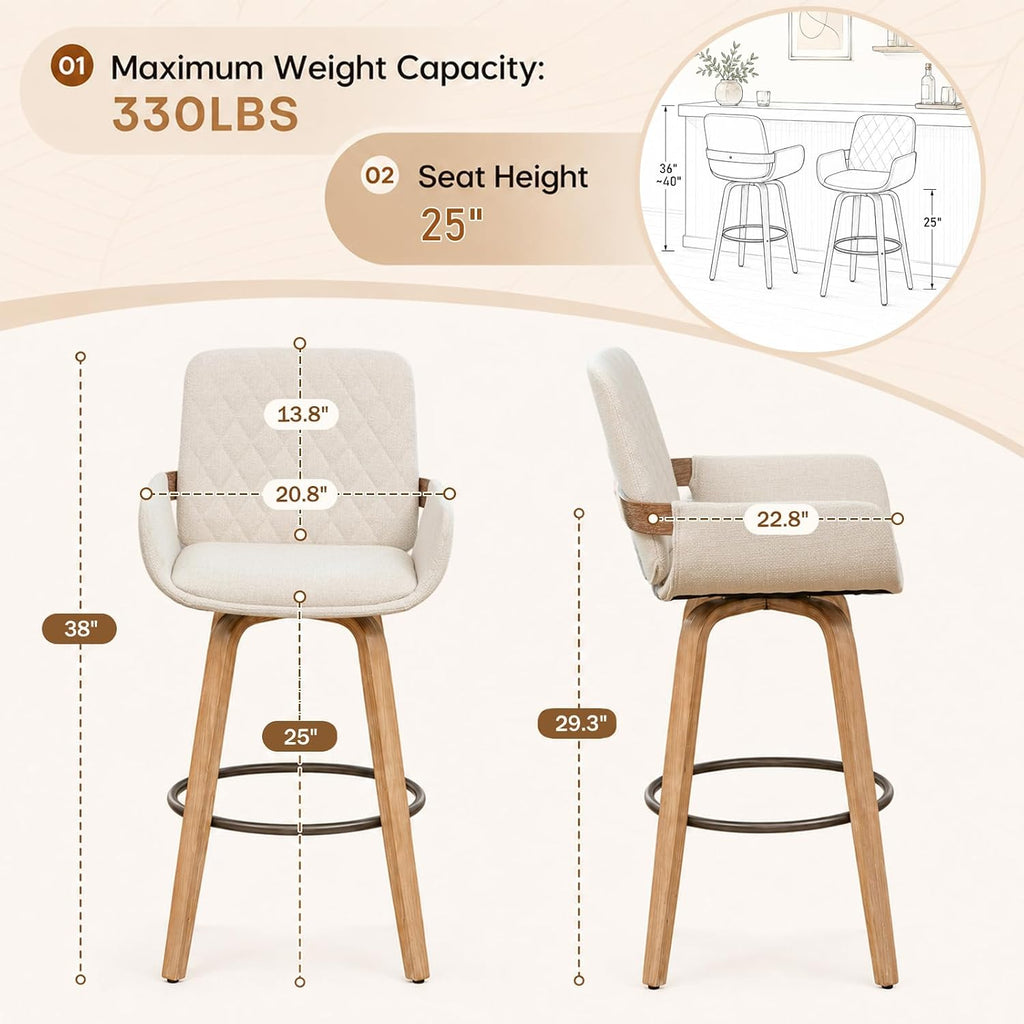 Beige Linen Counter‑Height Bar Stools