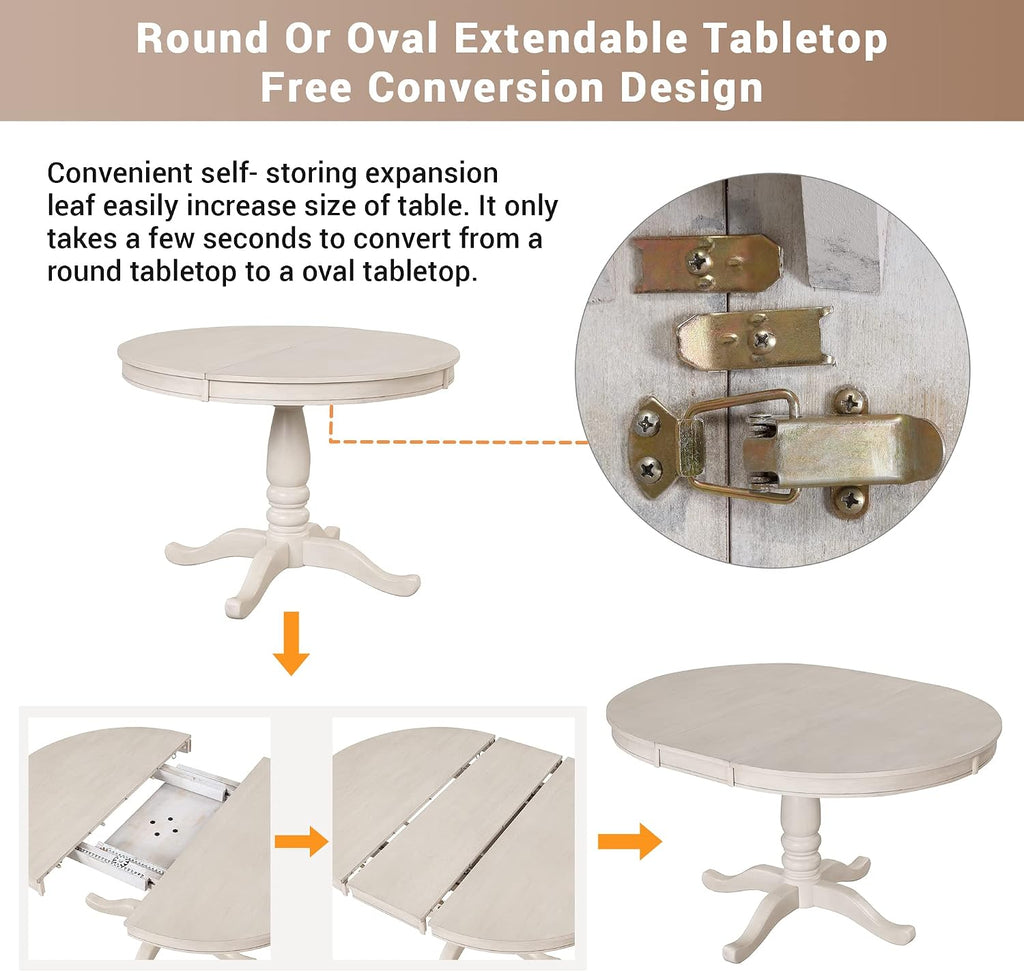 White Expandable Dining Table Chair Set