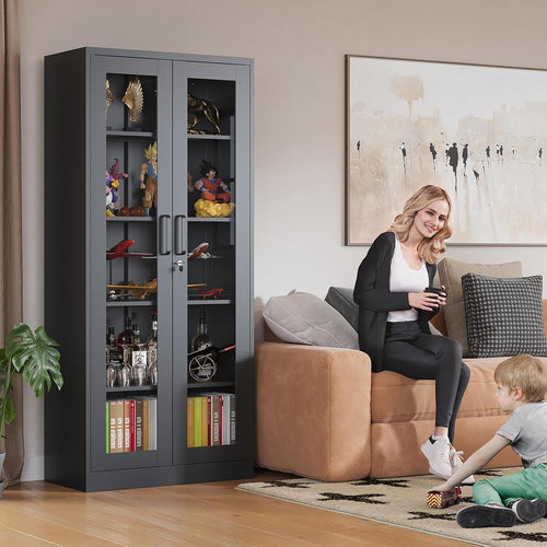 Black Lockable Glass‑Door Display Cabinet