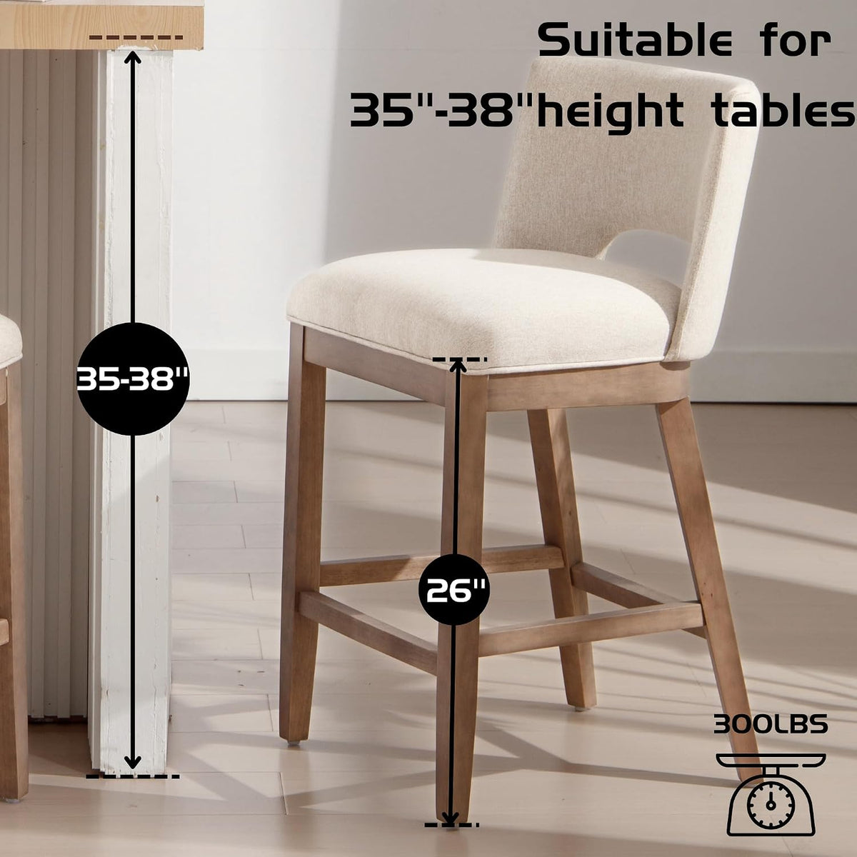 Beige Farmhouse Upholstered Counter Stools