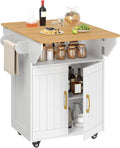 White Rolling Drop‑Leaf Kitchen Island Cart