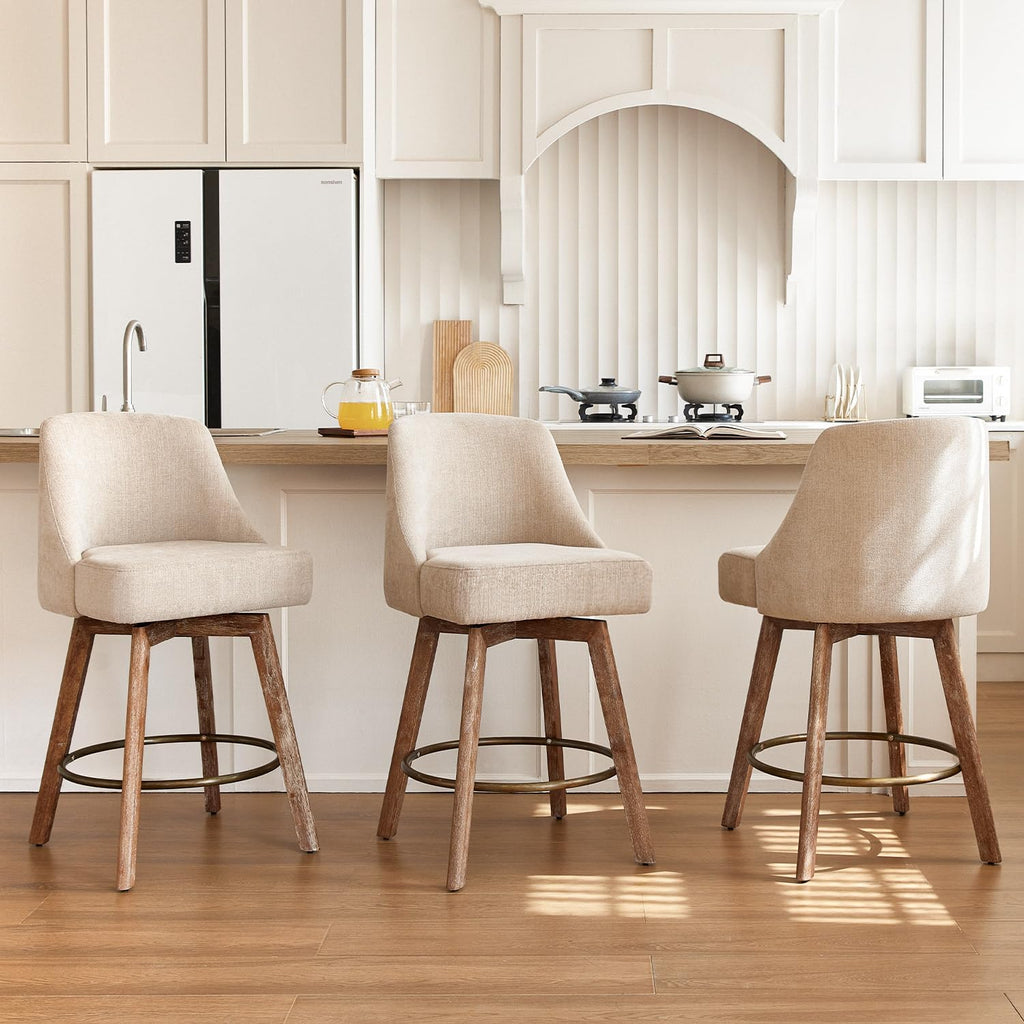 Sand Swivel Linen Counter‑Height Bar Stools
