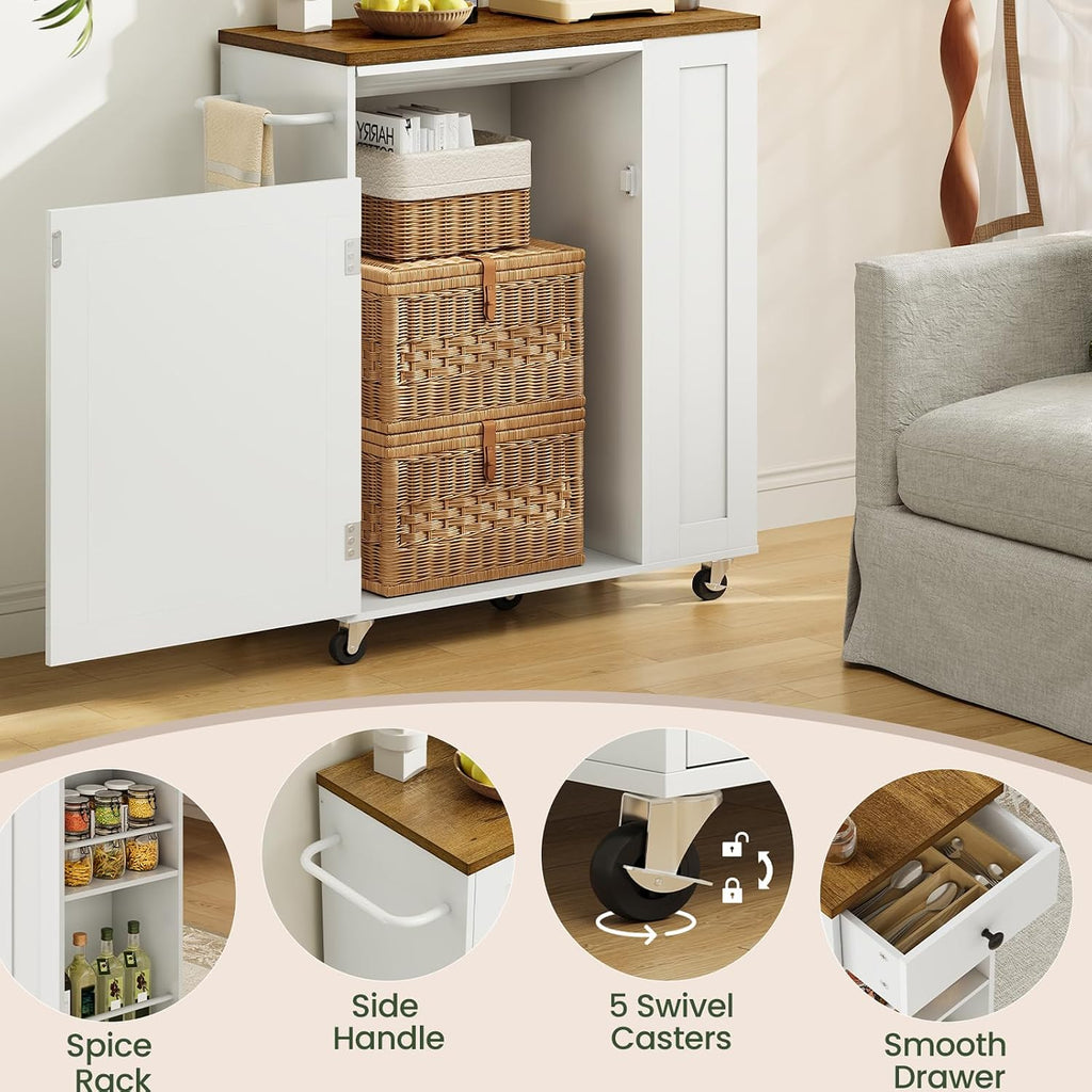 White Mobile Kitchen Island Storage Cart