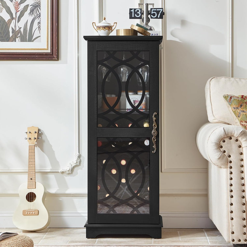 Black Glass‑Door Home Wine Bar Cabinet