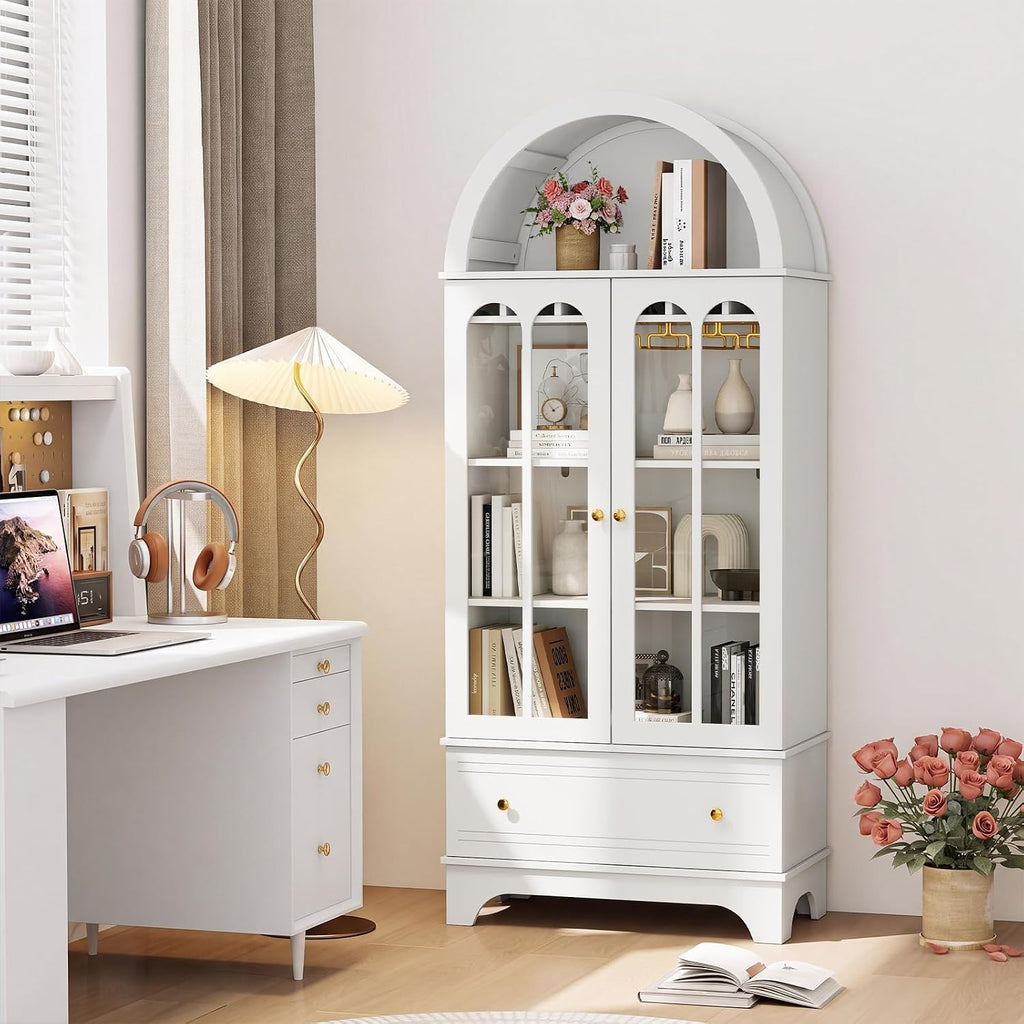 White Arched Glass‑Door Display Cabinet