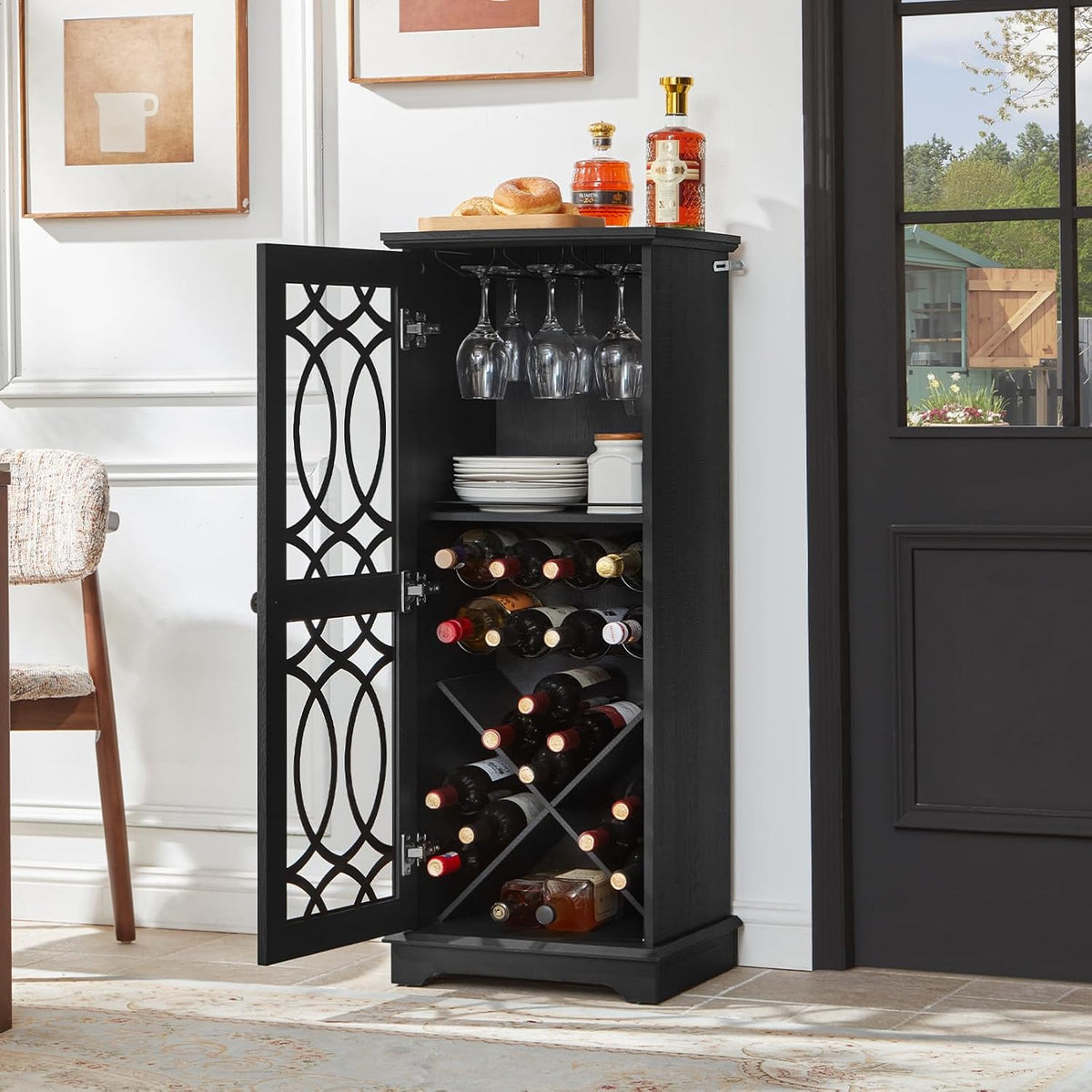 Black Glass‑Door Home Wine Bar Cabinet