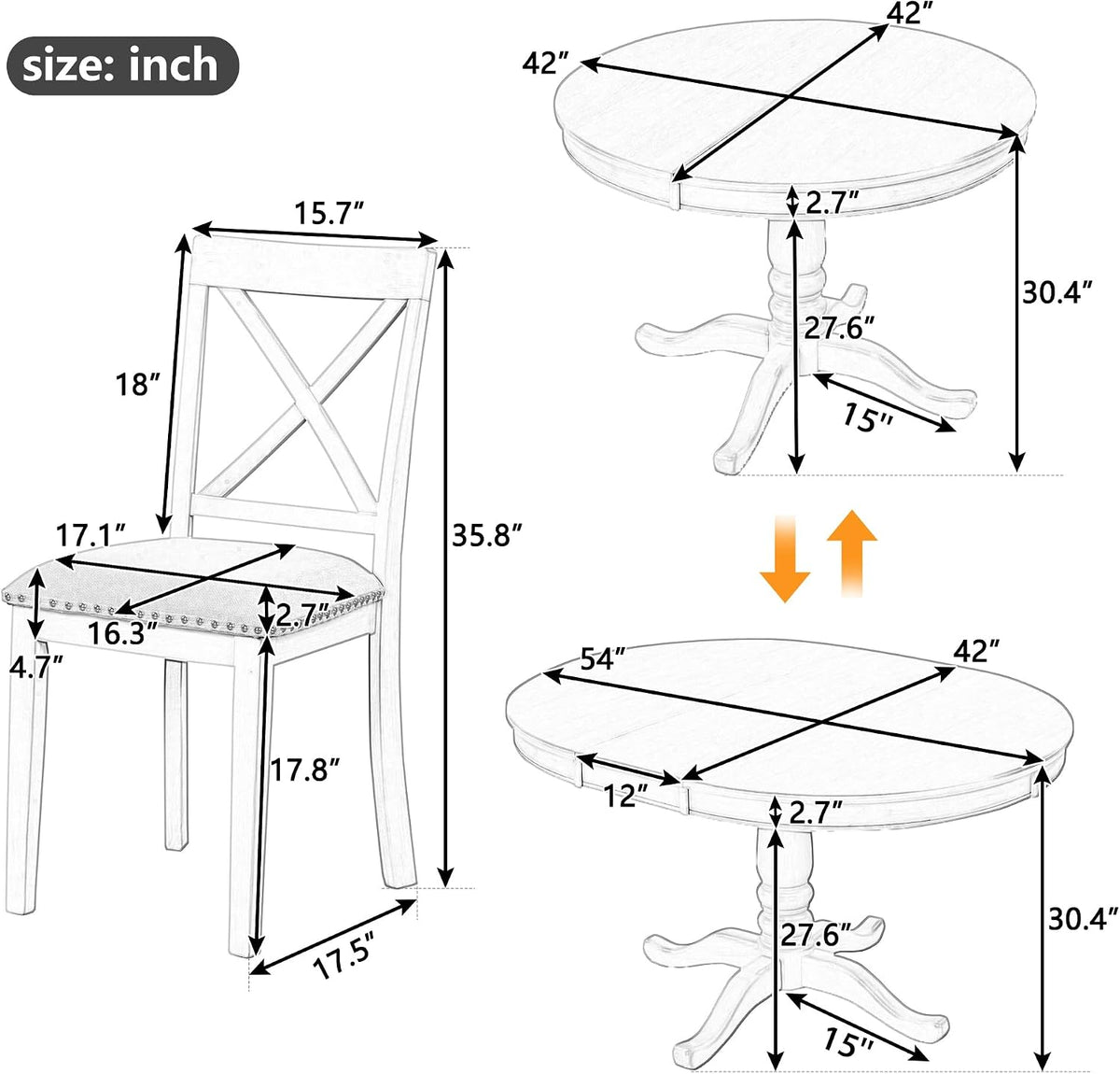 White Expandable Dining Table Chair Set