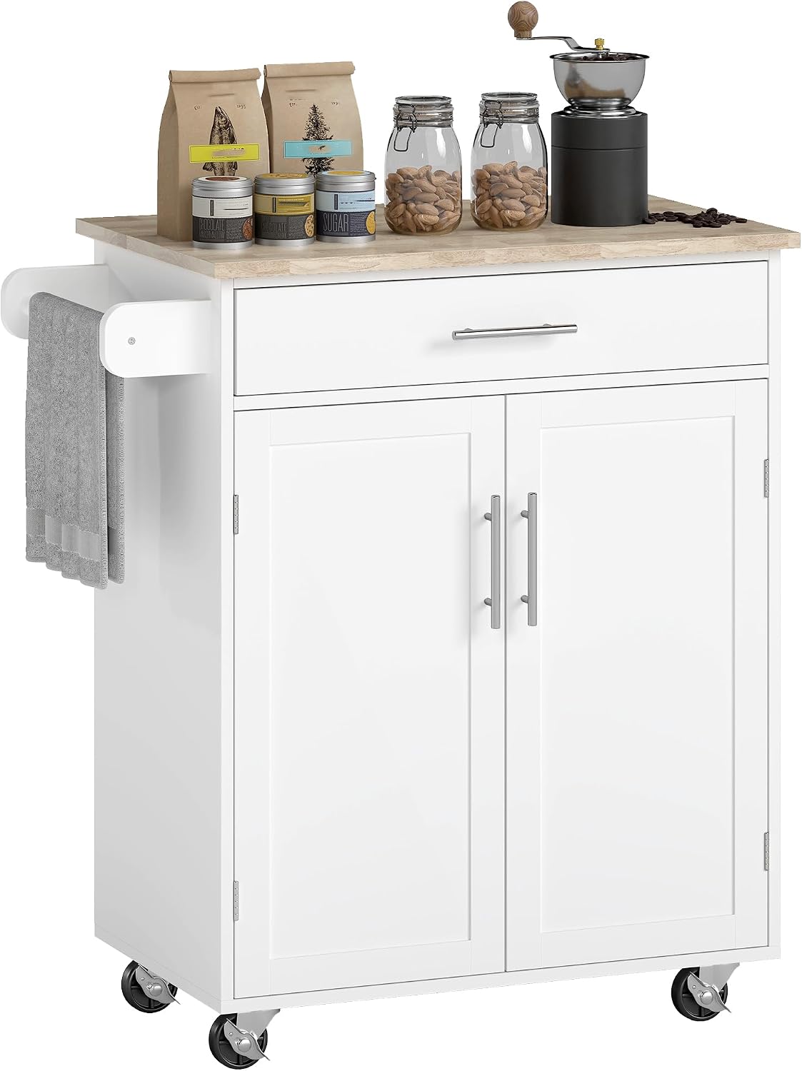 White Wood‑Top Kitchen Island Storage Cart