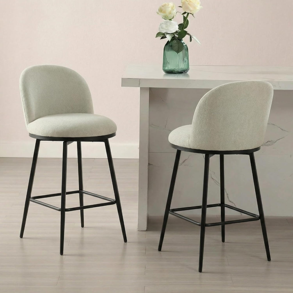Grey Swivel Linen Counter‑Height Bar Stools