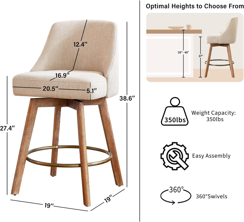 Sand Swivel Linen Counter‑Height Bar Stools