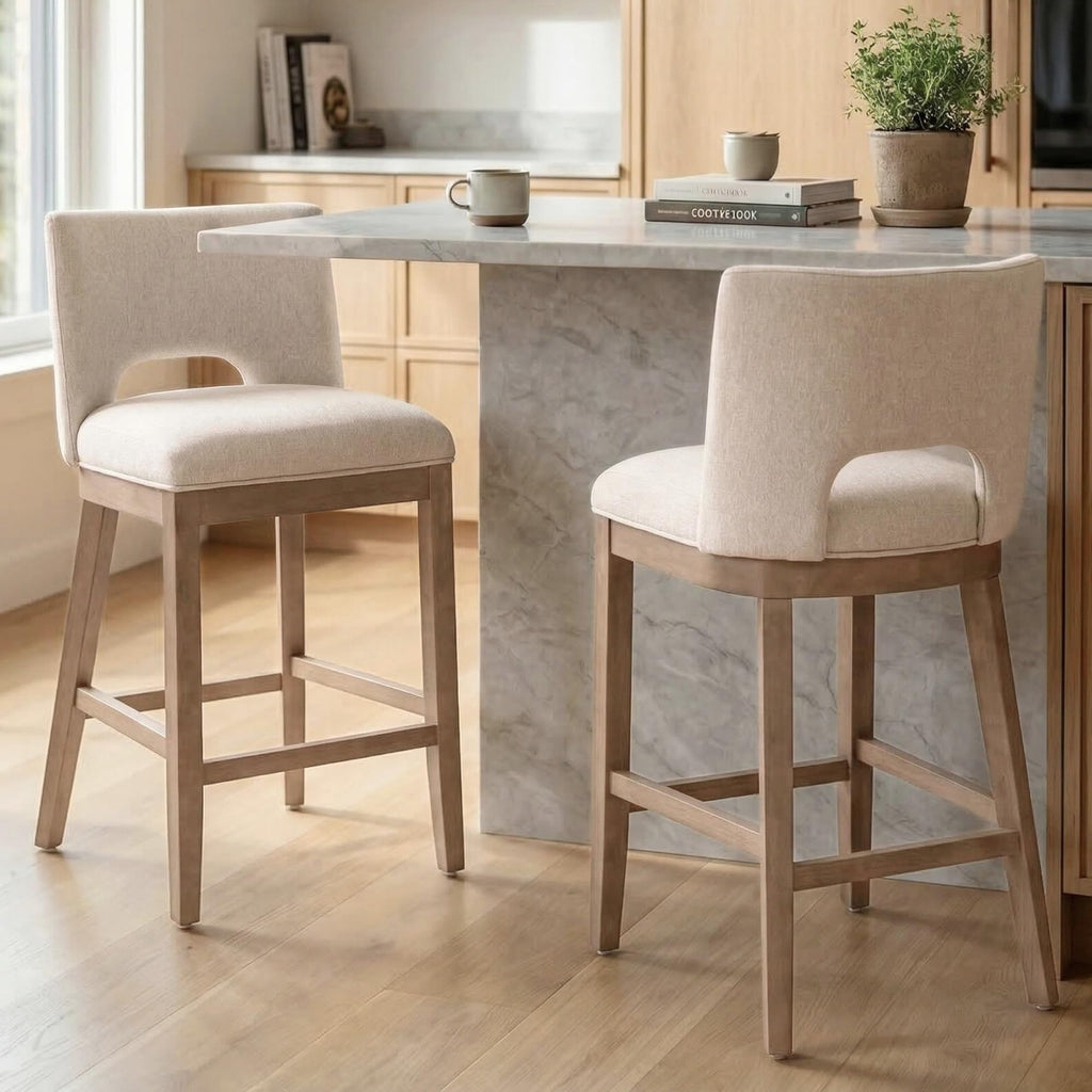 Beige Farmhouse Upholstered Counter Stools