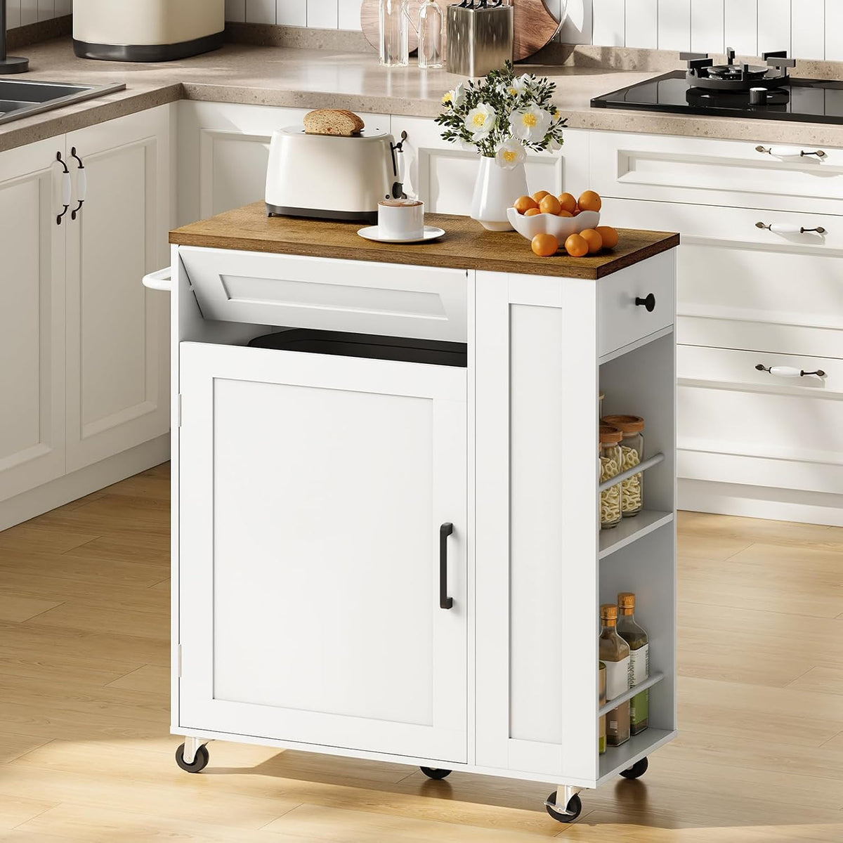 White Mobile Kitchen Island Storage Cart