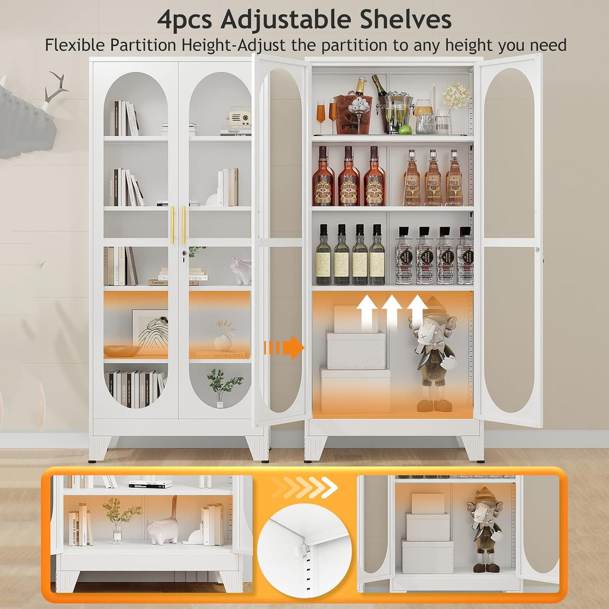 White Lockable Tall Glass Display Cabinet