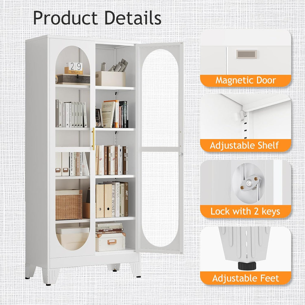 White Lockable Tall Glass Display Cabinet