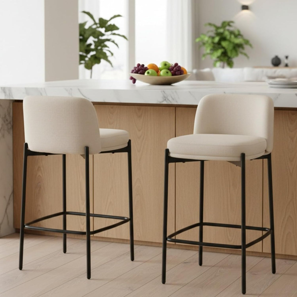 Beige Upholstered Counter‑Height Bar Stools